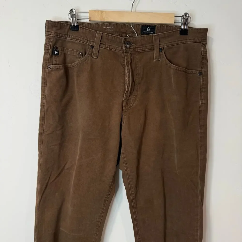 AG Adriano Goldshmied Men's The Everett Slim‎ Straight Pant Chino Brown 33 x 34